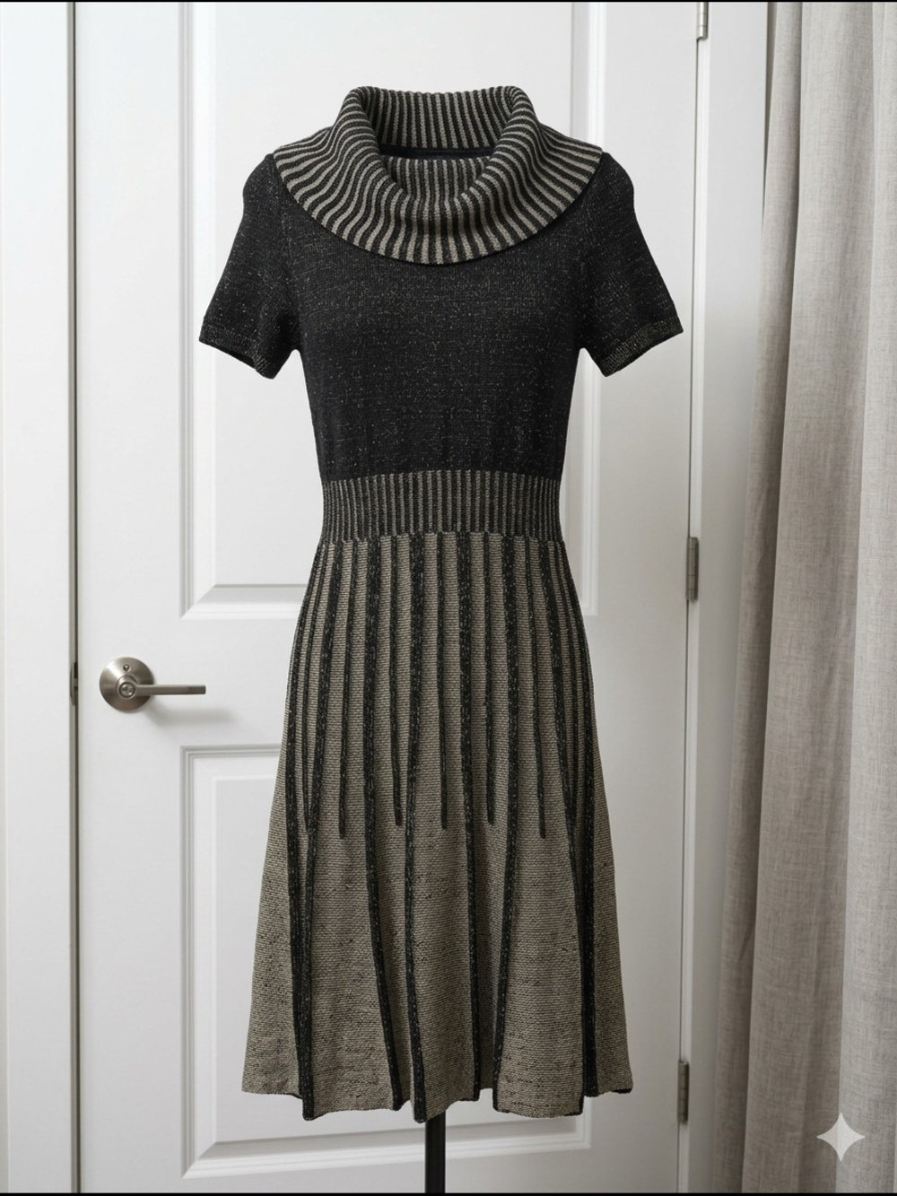 Alfani Dark Academia Ribbed Cowl Neck Striped Knit Sweater Dress Size Medium
